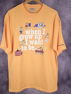 Vintage 90s Save the Children When I Grow Up whimsical cute orange cream shirt